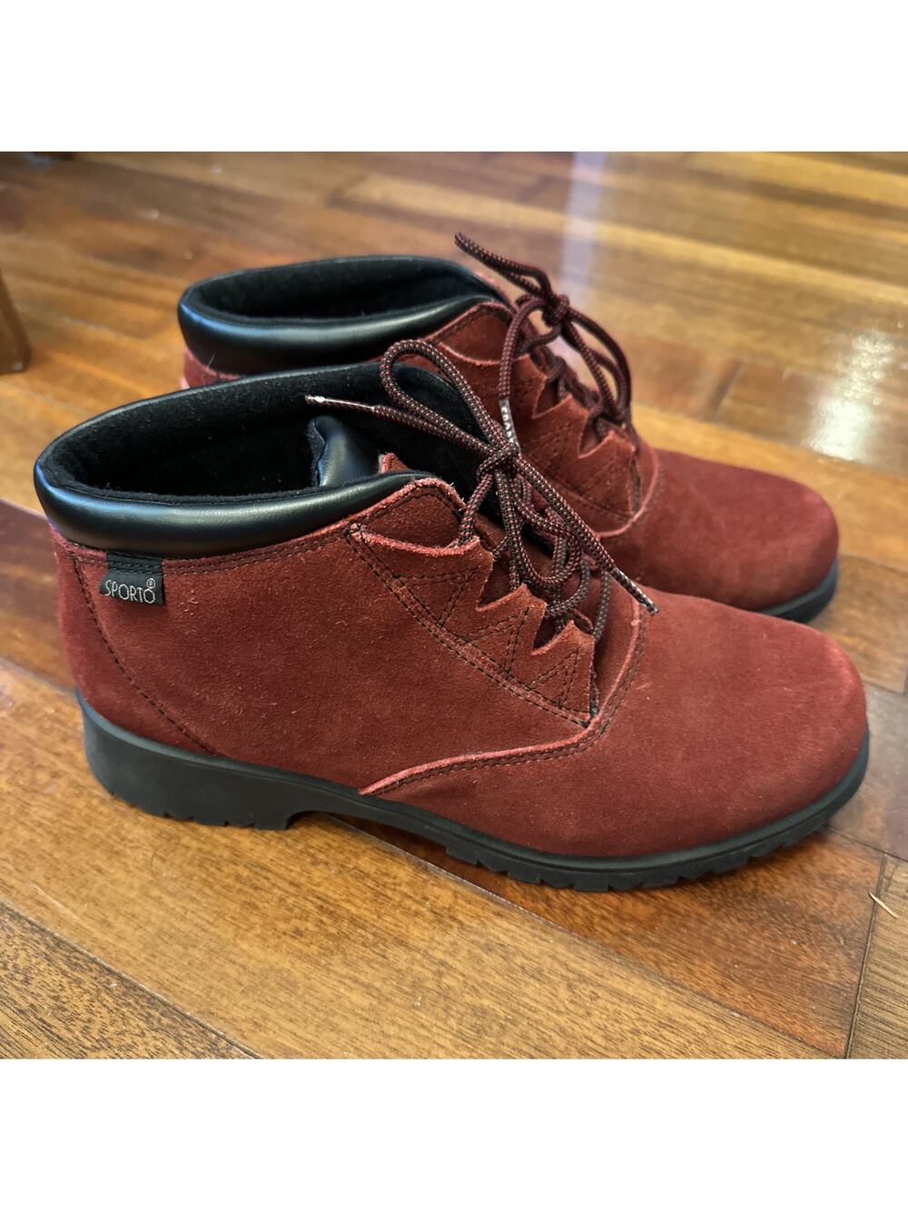 Sporto Insulated Suede Leather Ankle Boot 9.5W Wide Brick Red Waterproof